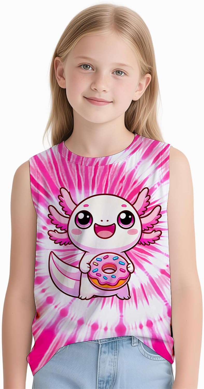 Kids Tie Dye Tank Tops Childrens Sleeveless T-Shirts Hippies Tees for 5-14 Years Boys Girls