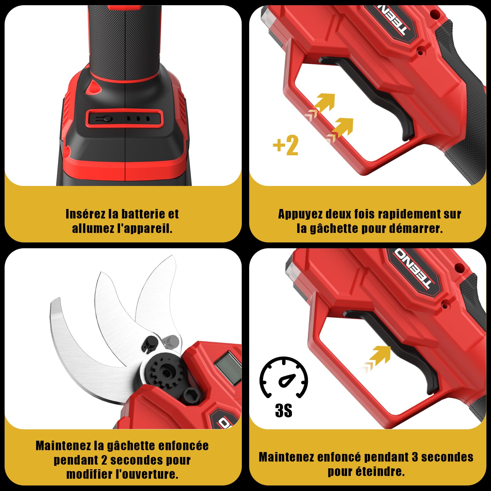 TEENO 2-en-1 Sécateur électrique avec perche télescopique, 40MM Secateur electrique sans fil 4000mAh avec Écran, 2 Batteries de 2.0Ah, our le jardinage, les arbres fruitiers