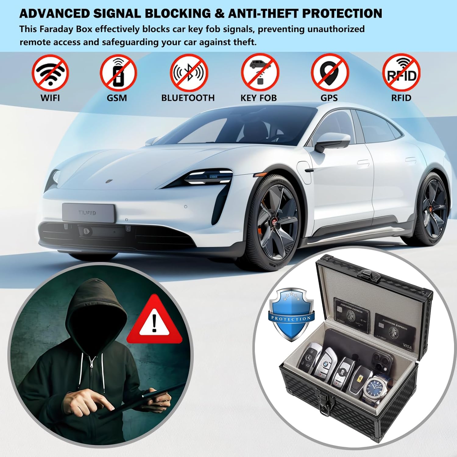 Faraday Box for Car Keys, Car Key Fob Signal Blocker RFID Blocking Protector, Secure Anti-Theft Shielding Cage for Keyless Entry (Black Rhombus)