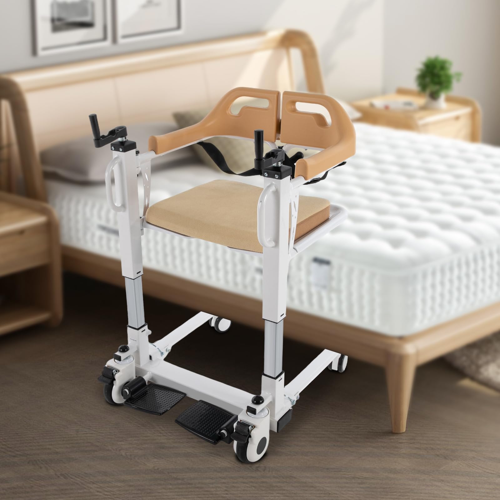 Silla de transferencia para pacientes para el hogar, silla de transferencia para pacientes con almohada, silla de ducha con ruedas