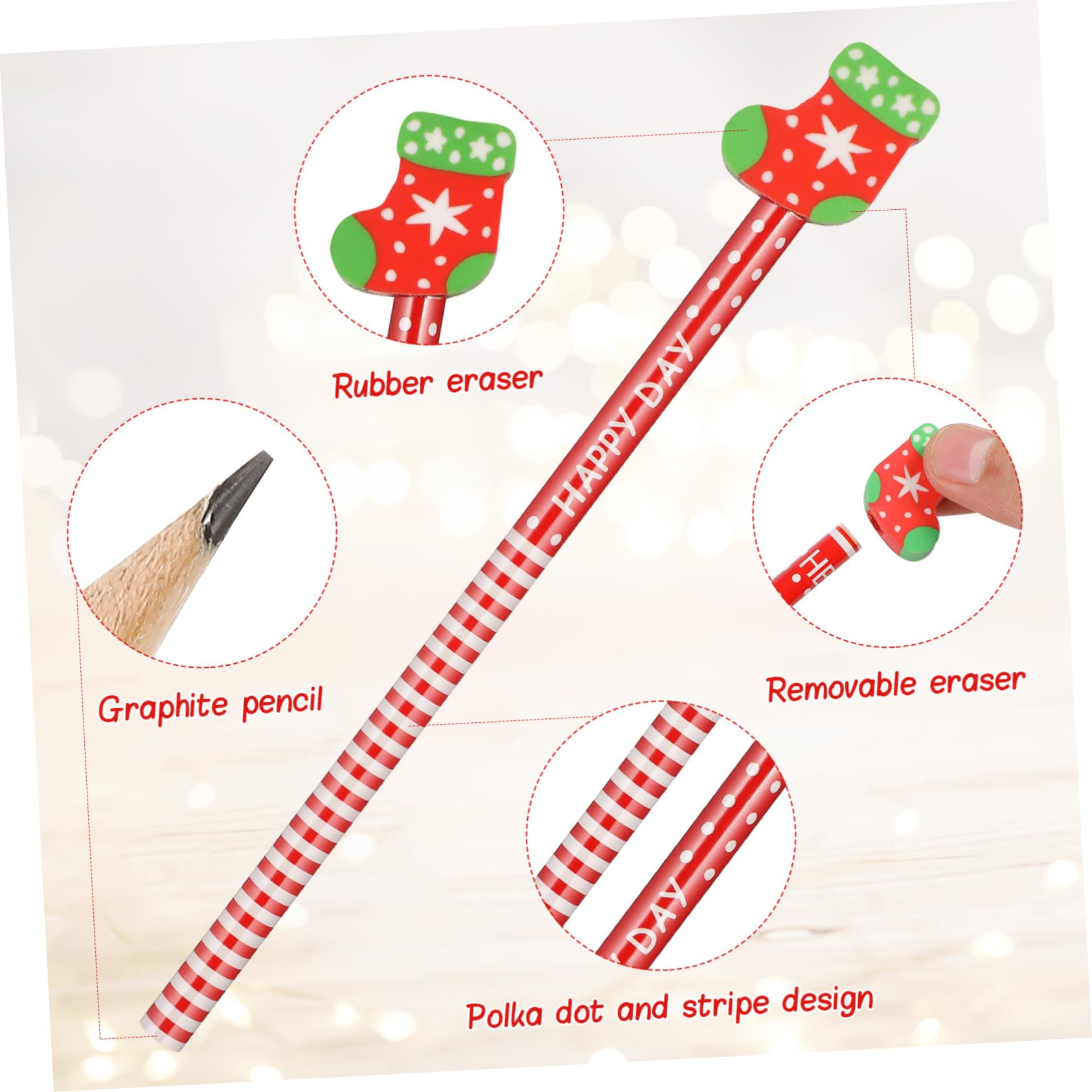 Tofficu 5 Sätze Weihnachts-radierstift-set Bunte Stifte Süße Radiergummis Bleistifte Gefälligkeiten Für Weihnachtsfeiern Winterstifte Weihnachtsstifte Für Rot Hölzern 36 Stück * 5