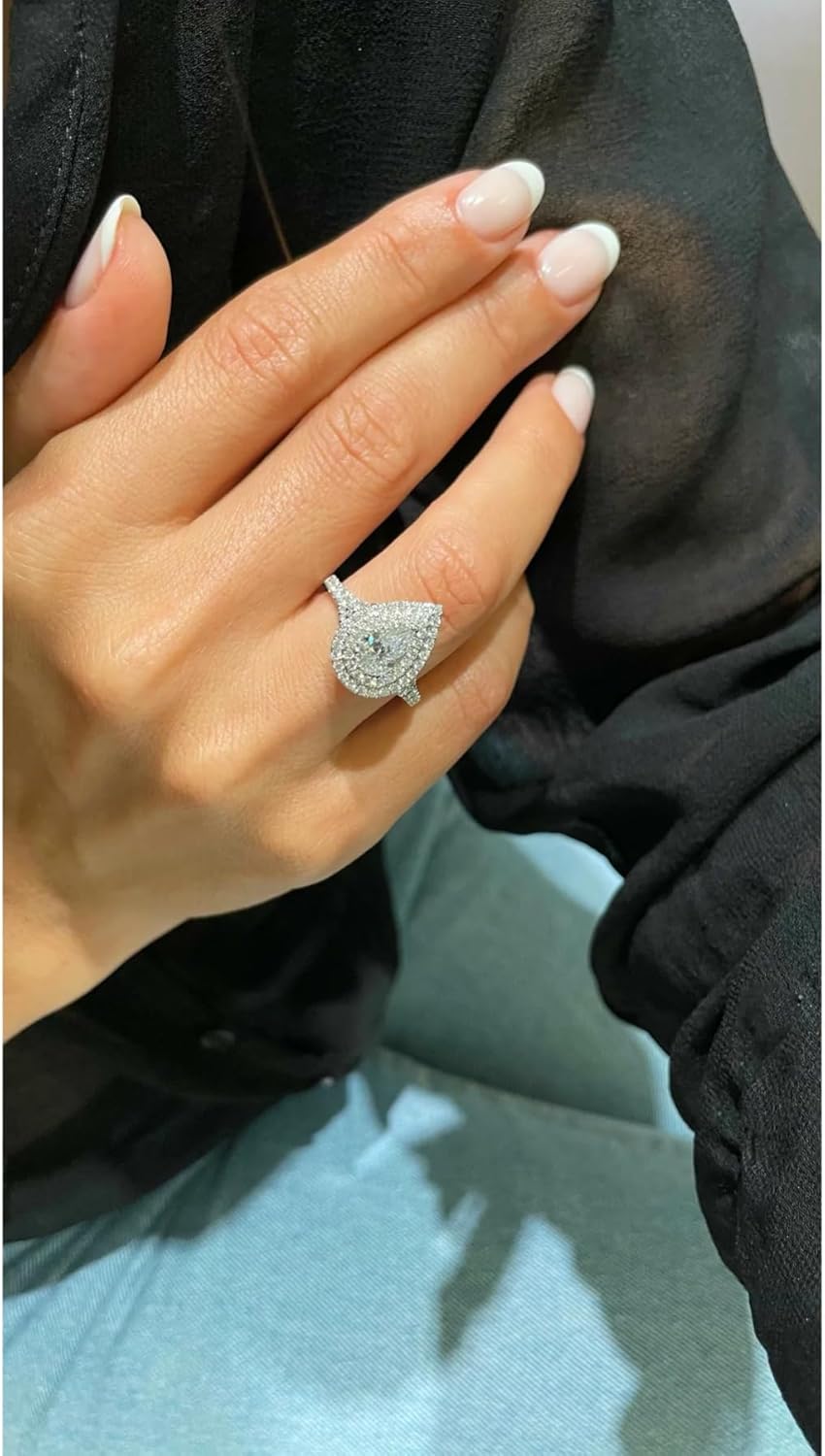 2CT-4CT Pear Cut Double Halo Split Shank Anniversary Ring Handmade Wedding Ring for Women Engagement Promise Gifts for Her Moissanite