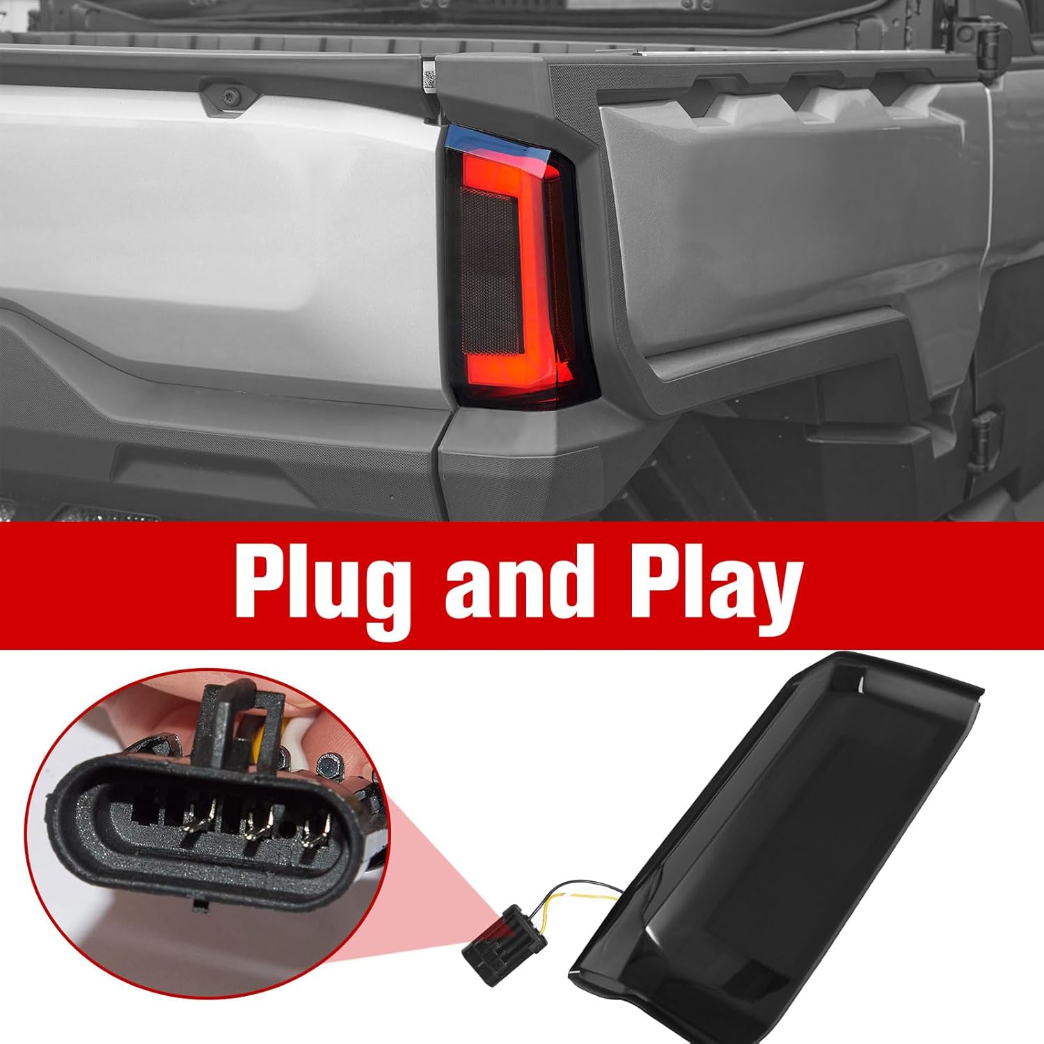 LED Taillights for 2024+ Polaris Ranger XD 1500, Rear Brake Stop Lights Smoked Black Tail Lights for Polaris Ranger 1500 XD Premium/Northstar 2024 2025 Accessories, Replace #2415904, #2415905