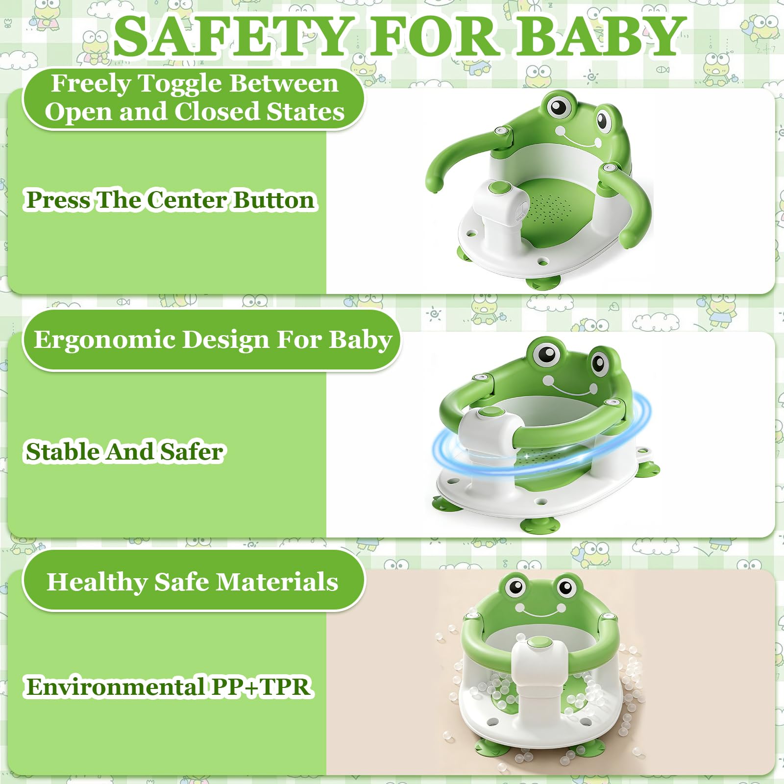 Seggiolino Doccia Bimbo,Bambino Seggiolino da Bagno,Seggiolino Vasca da Bagno Bambino,Seggiolino da Bagno con 4 Ventose,per Bambini a Partire da 6 Mesi per Doccia o Vasca da Bagno - Verde