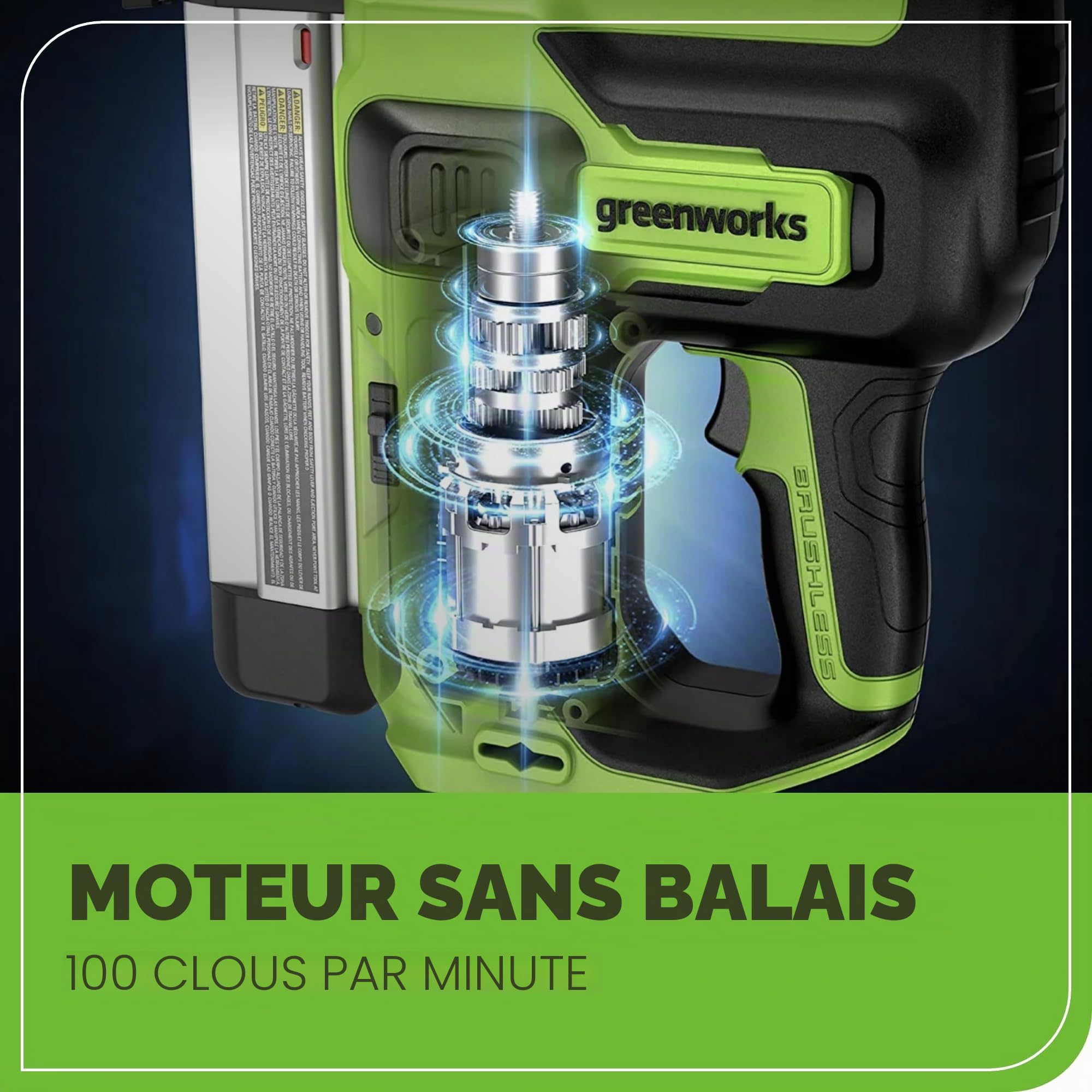 Greenworks Cloueuse Brad sans balais 24 V 18 GA - Agrafeuse sans fil, outil uniquement
