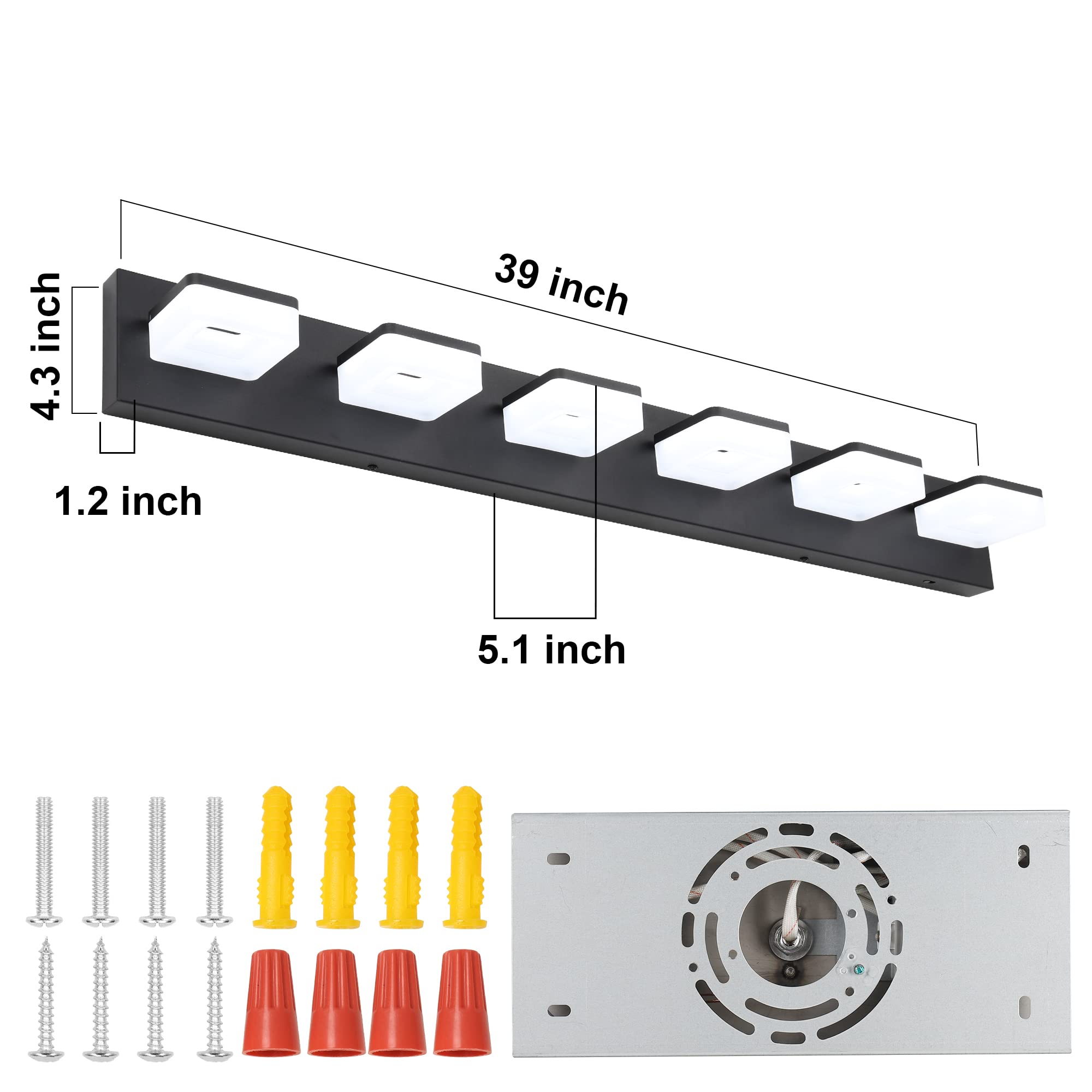GOODATE Dimmbare Badezimmer-Leuchte über Spiegel, LED-Schminktischleuchten, Acryl, Edelstahl, 6 Leuchten, verstellbar, 3000 K/4000 K/6000 K, 360° drehbar
