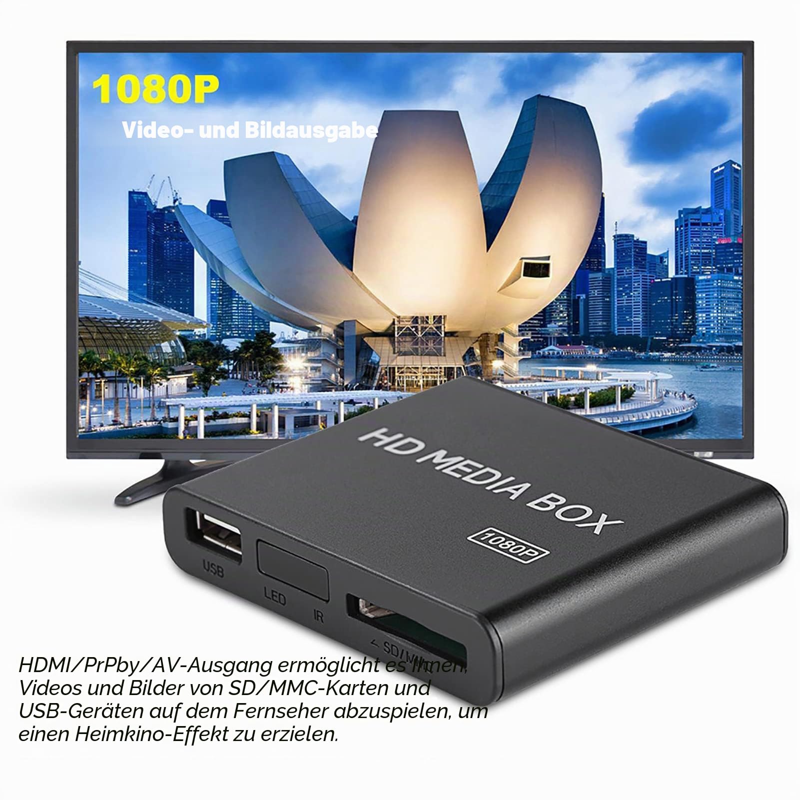 Richer-R Full HD 1080P Media Player, Digital Mediaplayer 1080P RM/RMVB Media Player Box,Tragbar Media Player HDMI Video Audio mit Fernbedienung,Für MP3, MP4, USB-Festplatte