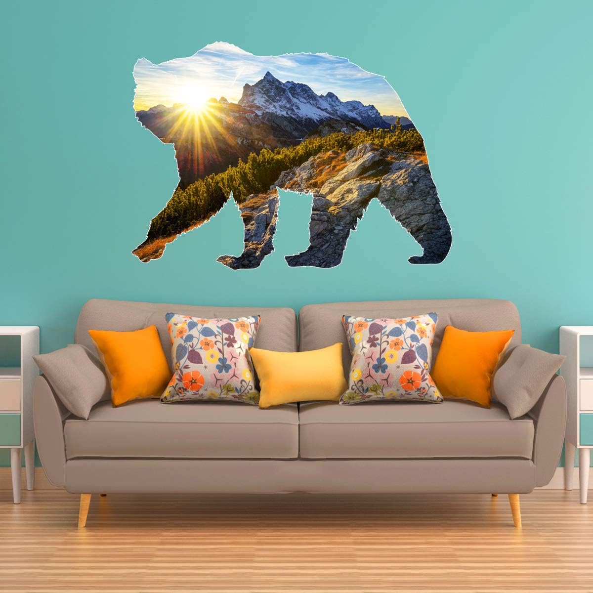 VWAQ Grizzly Bear Wall Art Decal - Peel and Stick Animal Natural Wall Sticker - SC01 (36" H X 51" W)