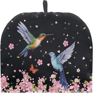 Teapot Cozy for Teapot Mugs Insulated Teapot Dust Cover Domed Tea Kettle Cover with Hanging Loop Warm Keeper Tea Cosy for Tea Coffee Drinkers, Hummingbird Plum Blossom