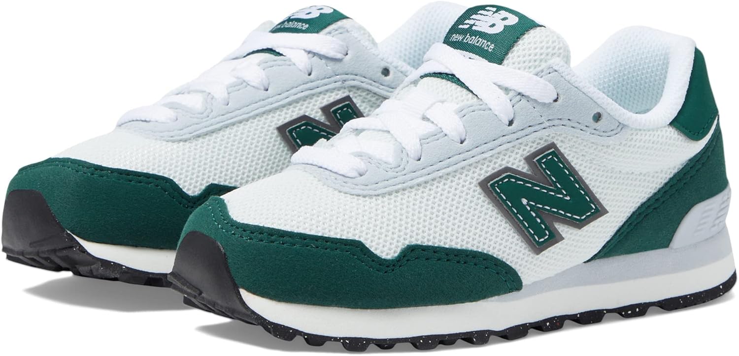 New Balance キッズ 515 V1 レースアップスニーカー, ホワイト/ナイトウォッチグリーン, 3 US Wide Li