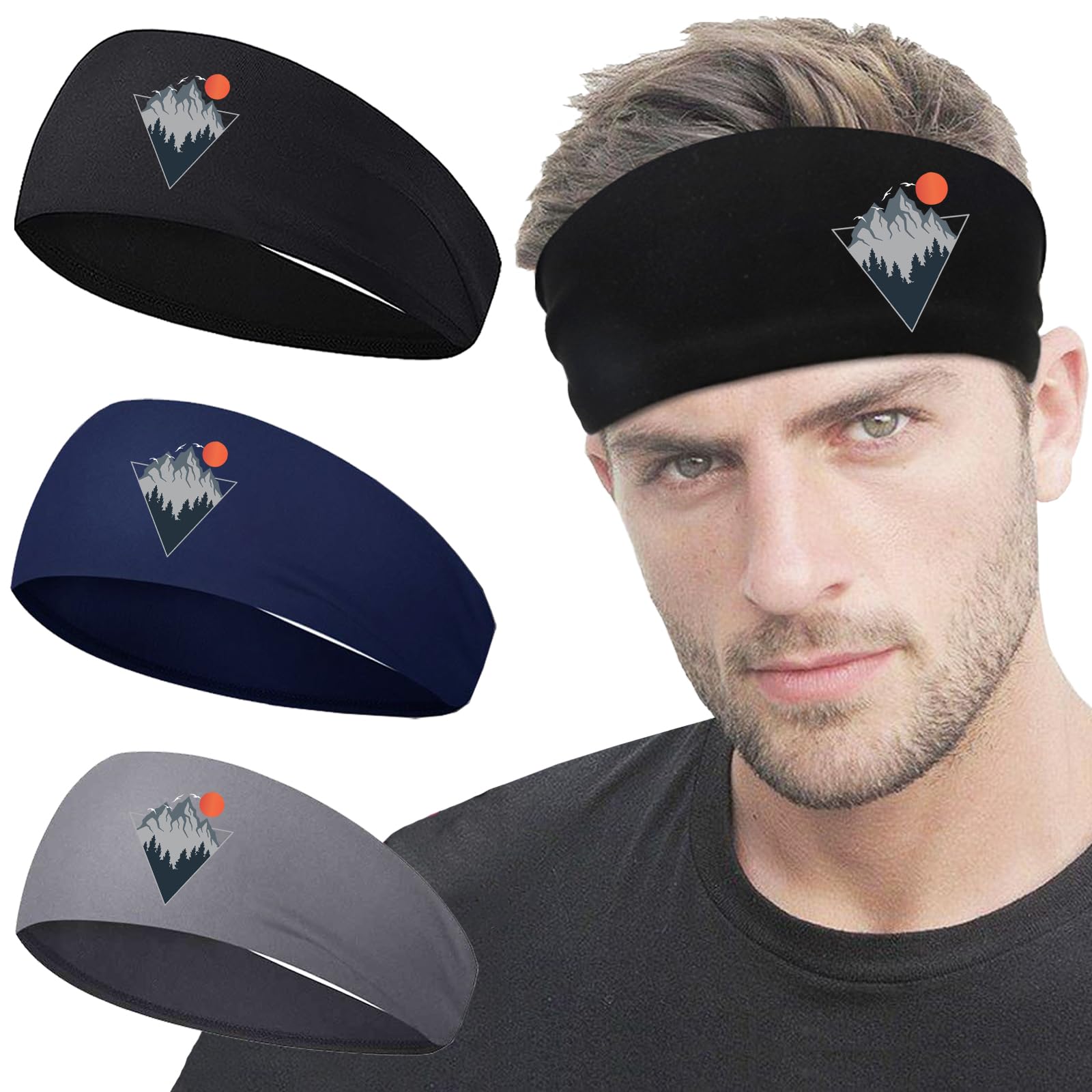 3pcs Sports Sweat Bands Headbands for Men Sweatbands Skull Workout Cooling Headbands for Men Women Running Headband Hairband Elastic Men's Head Sweat Band for Football