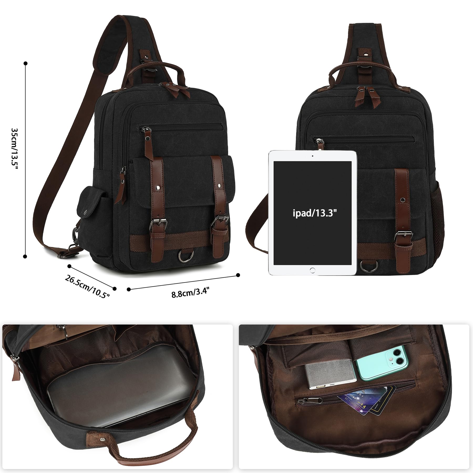 Bandolera vintage, mochila de lona para viajes, bolsa de hombro para hombre, bolsa de doble uso para llevar de mano y llevar cruzado