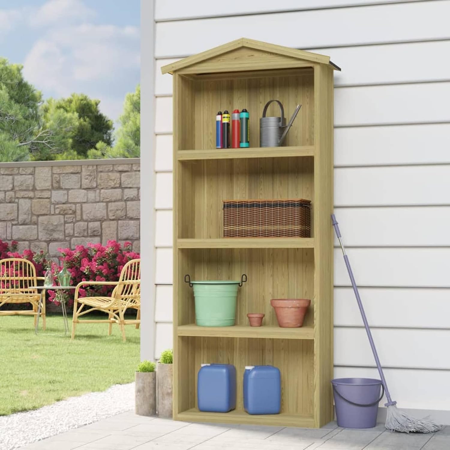 Gecheer Caseta Herramientas Jardín Armario Cobertizo de Exterior para Herramientas con 4 Estantes Cobertizo de Almacenamiento en Patio Gabinete Terraza Madera Pino Impregnada 89x33x222 cm