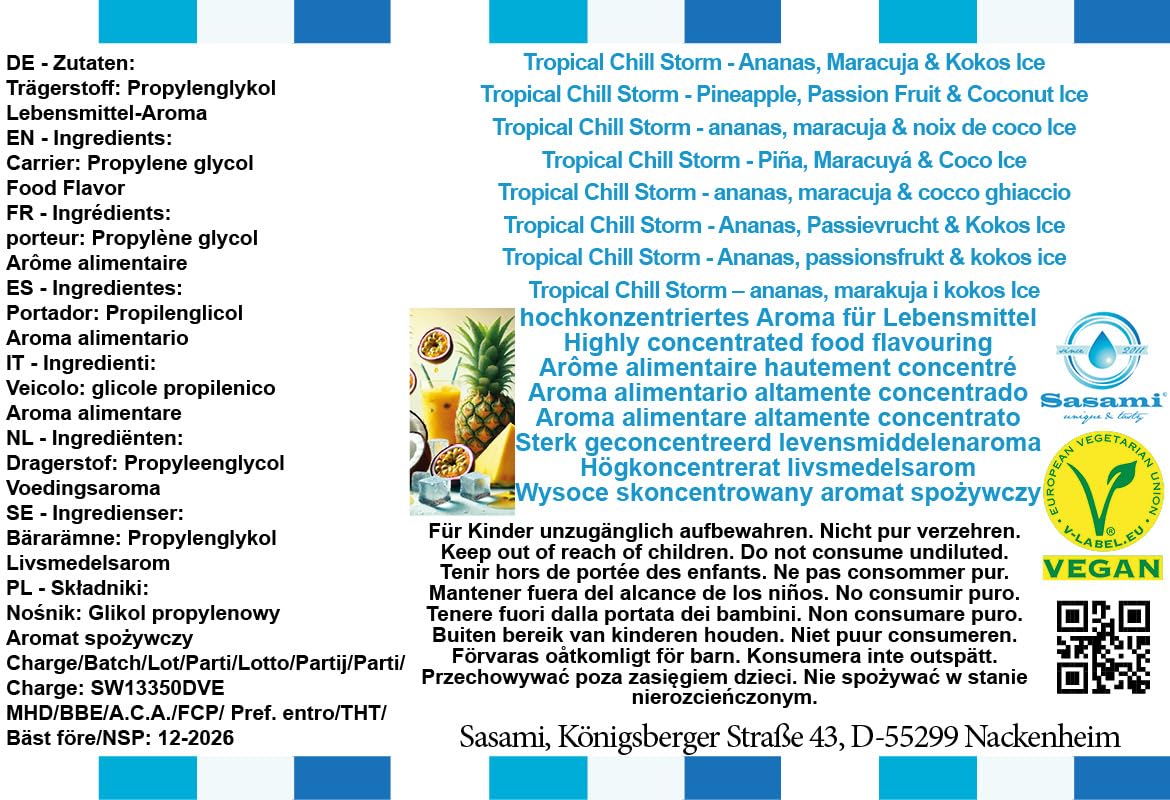 Tropical Chill Storm - ananas, maracuja & cocco ghiaccio aroma concentrato - vegano - Sasami - 100ml