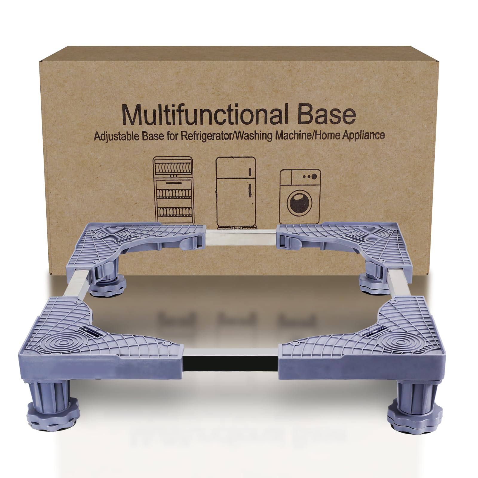 Support Machine à Laver Réglable 43-61cm, Pieds Antivibration pour Réfrigérateur, Rehausseur Universel avec Kit de Superposition Lave-Linge Sèche-Linge