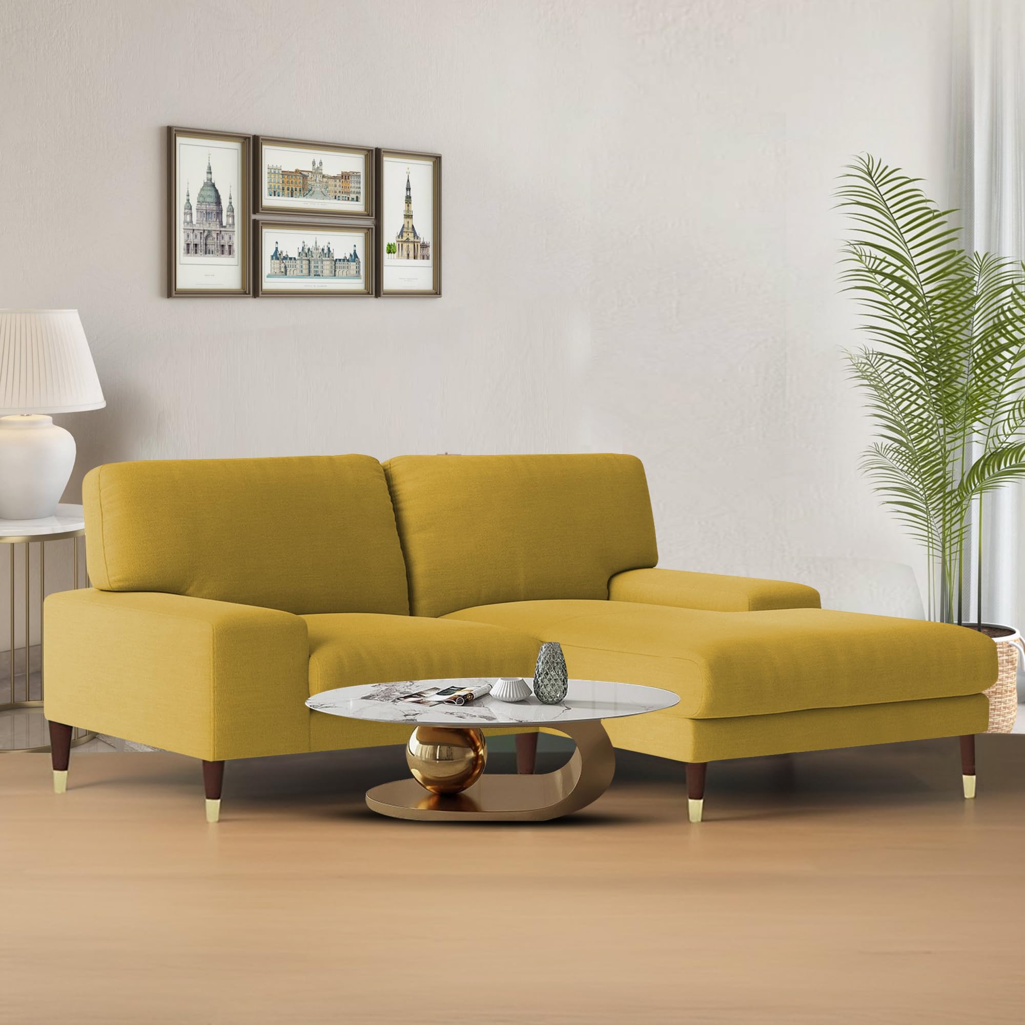 Latieo RHS 2 Seater Lounger L Shape Sofa Set for Living Room (Yellow) Premium Fabric Sofa-image-29