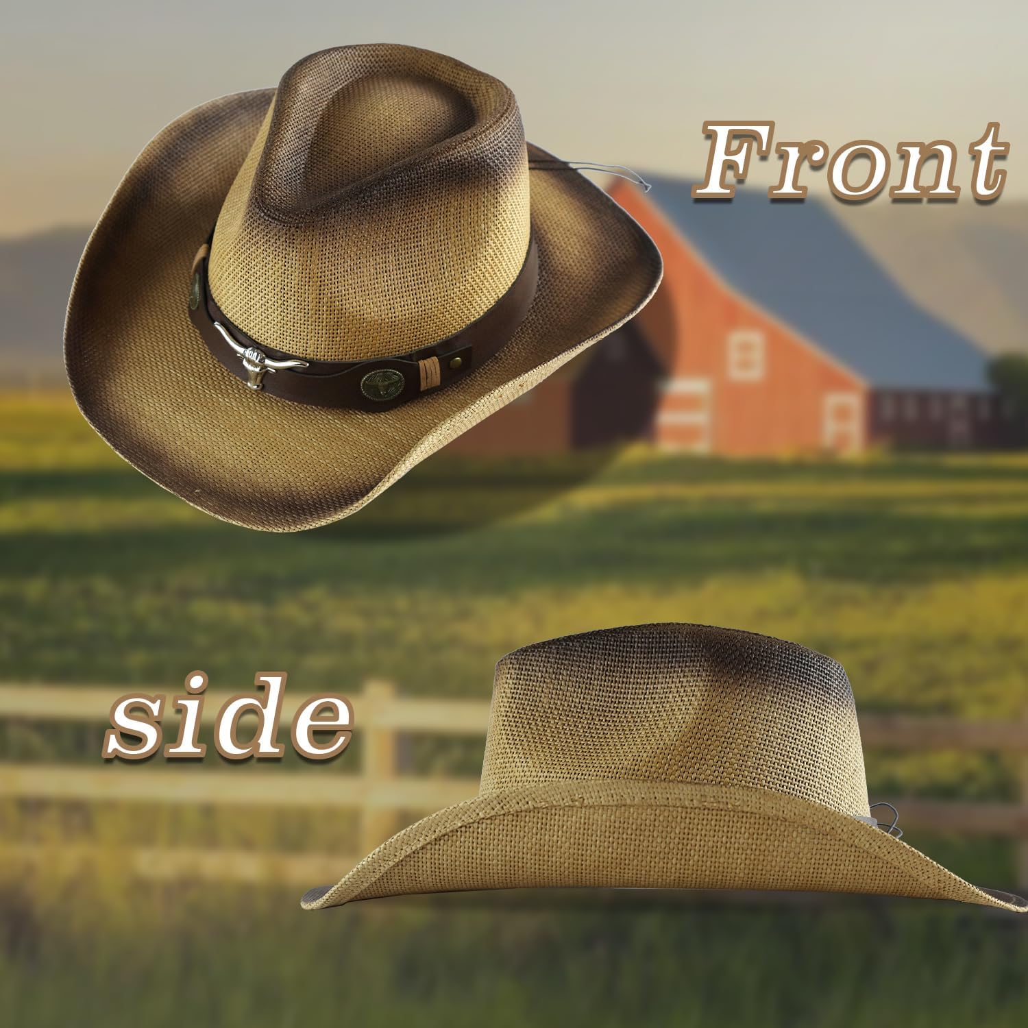 Western Cowboy Cowgirl Sun Hat Printed Outback Straw Hat with Shapeable Wide Brim and Belt Buckle - Image 7