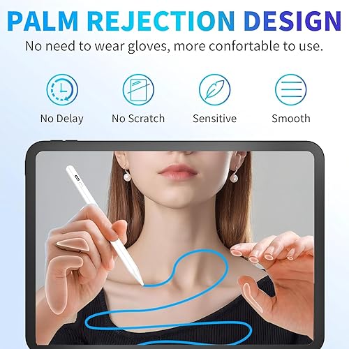 Miniatura 5 de Lápiz óptico de carga rápida para iPad 2018-2023, para iPad 109876, iPad Air 43, Mini 65th, Pro 11''12.9'', lápiz capacitivo con 5 puntas, blanco
