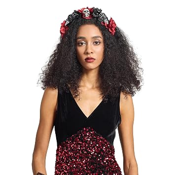 Halloween Gothic Flower Garland with Black Hairband Cosplay Wedding Headpiece Costume Headwear Accessory