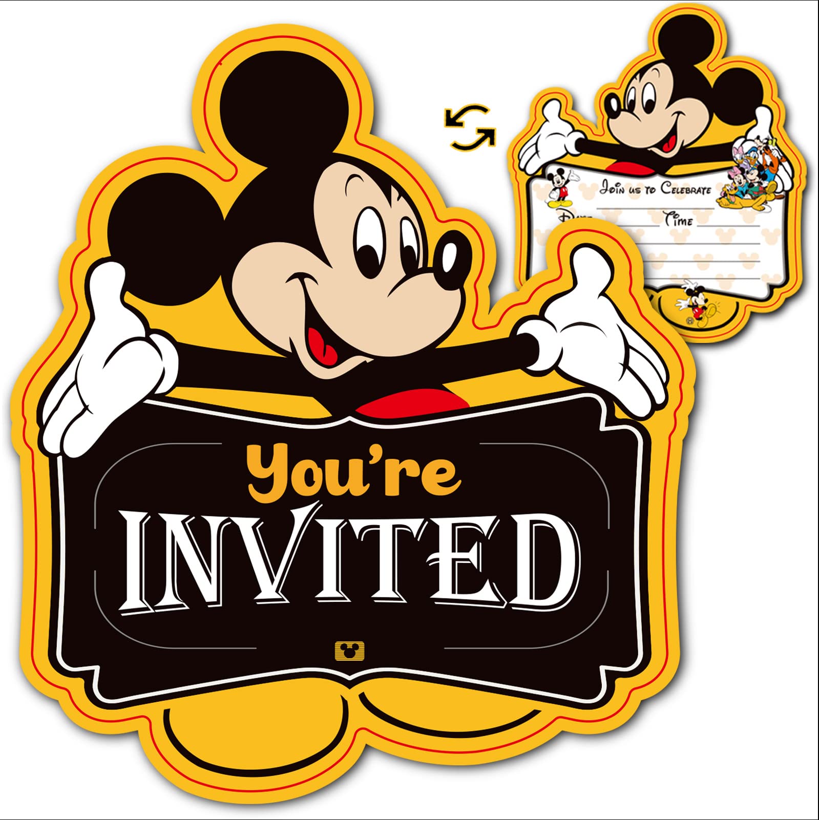 20Pcs Yellow M Mouse Cartoon Birthday Party Invitations for Boys, Kids Party Supplies for Birthday, with Envelope