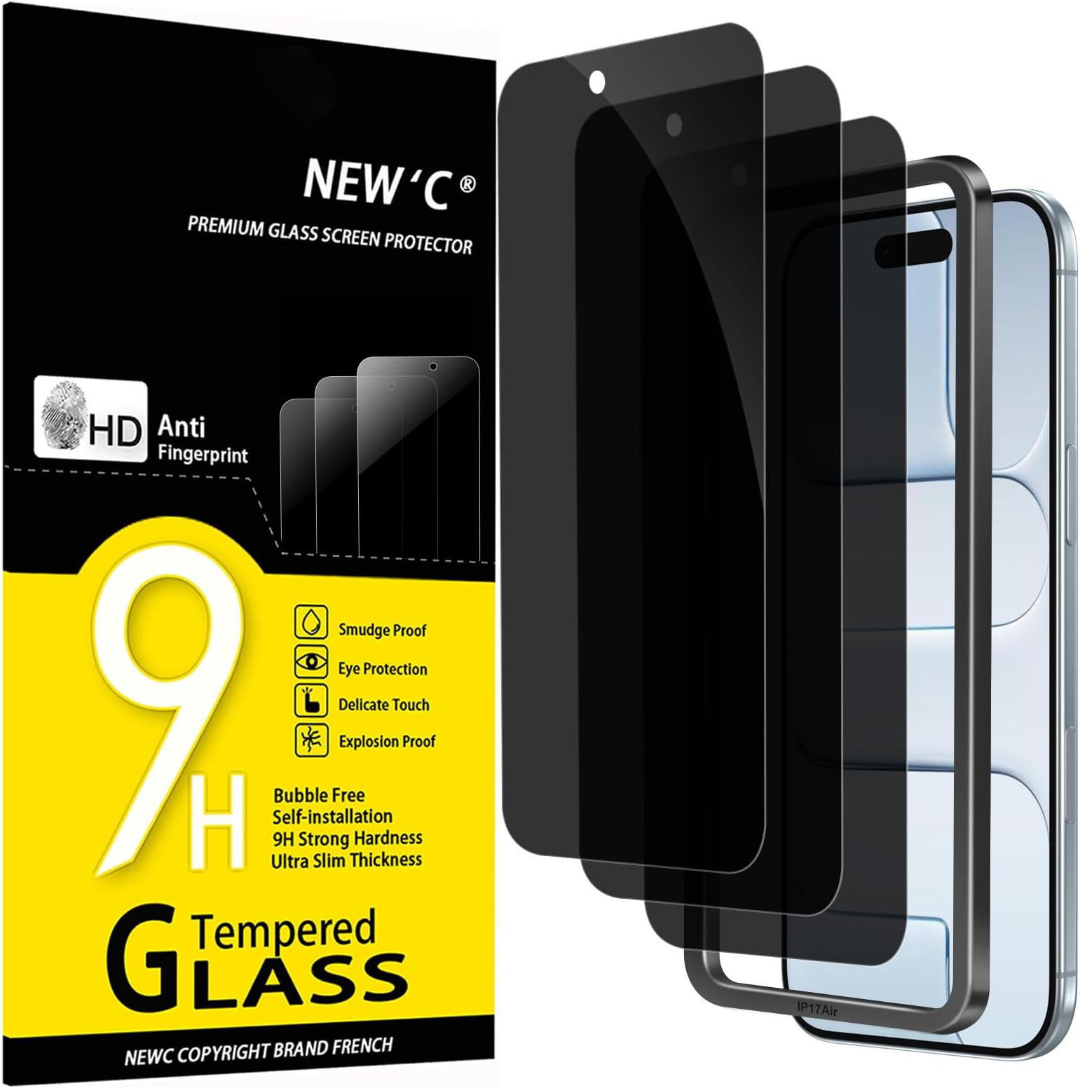 3 Pack Privacy for iPhone Air/iPhone 17 Air Screen Protector (6.5 inches), Anti-Spy Tempered Glass Film,Case Friendly, Balanced 28-Degree Privacy Angle-Easy installation tool included