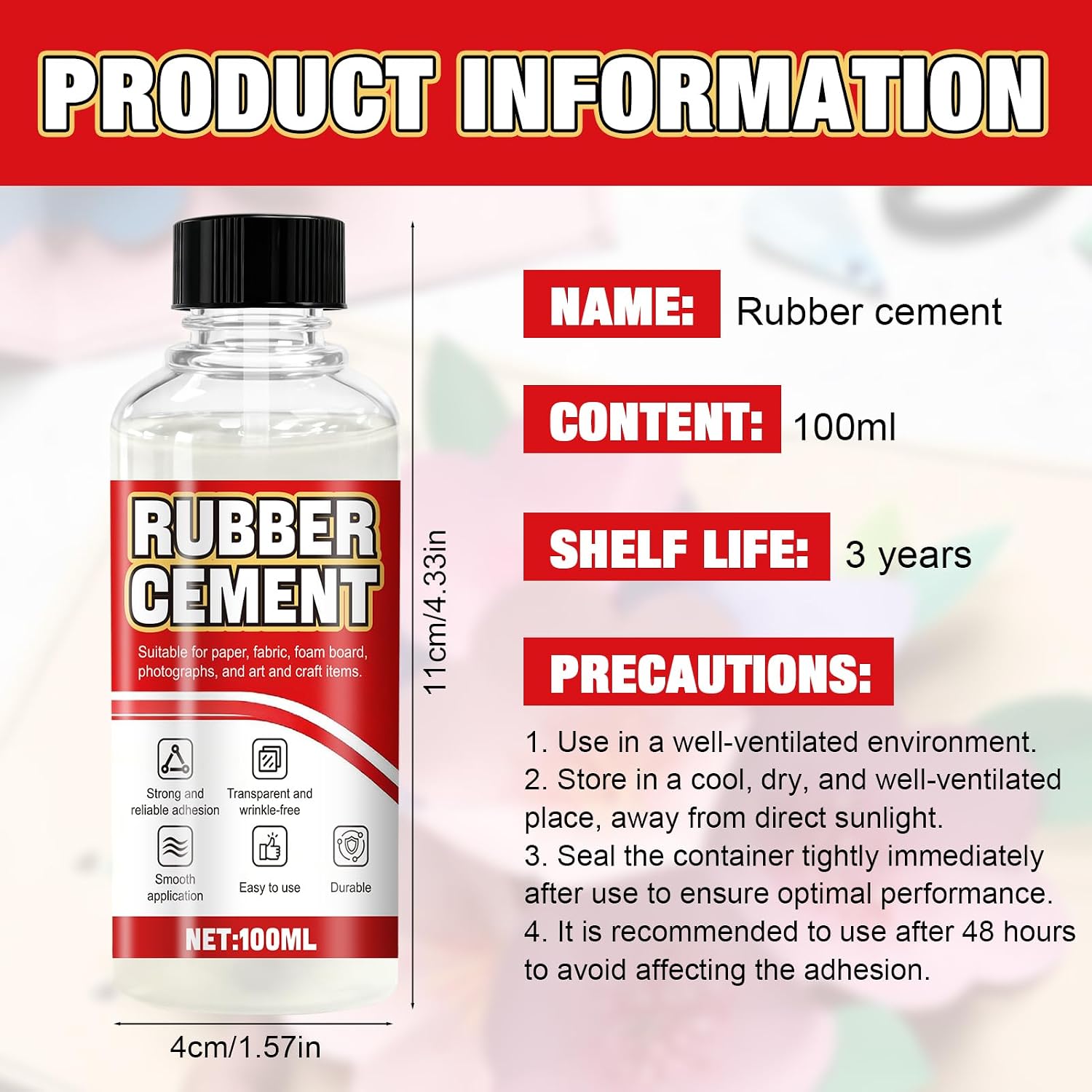 Rubber Cement Glue with Brush, Rubber Cement Glue, No Wrinkling PVA Glue | Rubber Glue, Rubber Cement, No Bubbles or Wrinkles, and No Yellowing for Crafts, Paper, Fabric, Wood, Photos, DIY Crafts