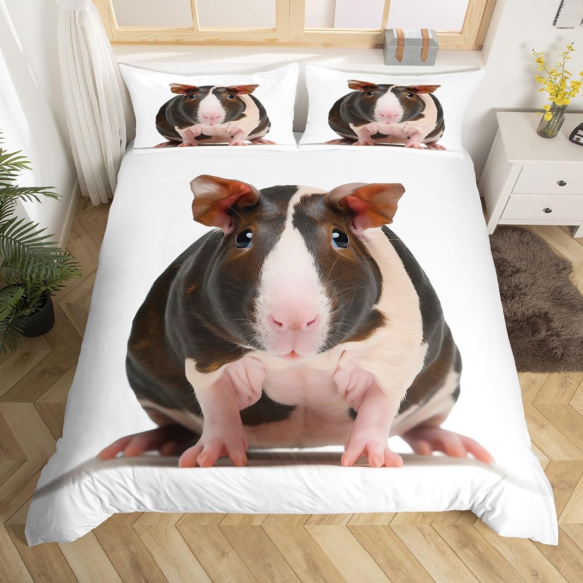 Feelyou Hairless Guinea Pig Bedding Set for Kids Boys Girls Cute Animal Pattern Comforter Cover 3D Guinea Pig Print Duvet Cover Luxury Soft Quilt Cover,Room Decor 3Pcs Bedding King Size
