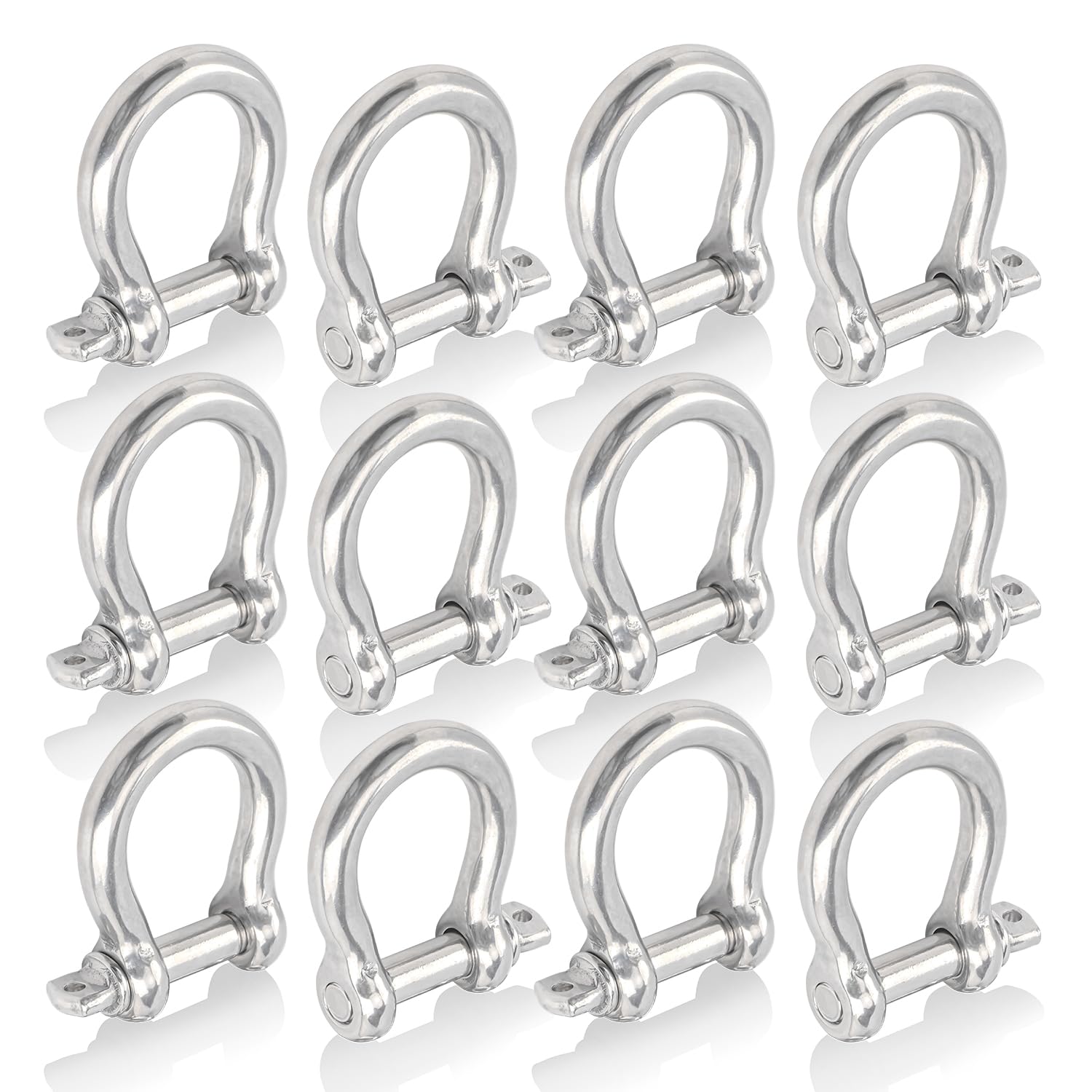Biugaaufai 12 PCS 1/2 Inch D Ring Shackles, 304 Stainless Steel Anchor Shackle, 12 mm Screw Pin Anchor Shackles for Towing, Industrial, Outdoor,
