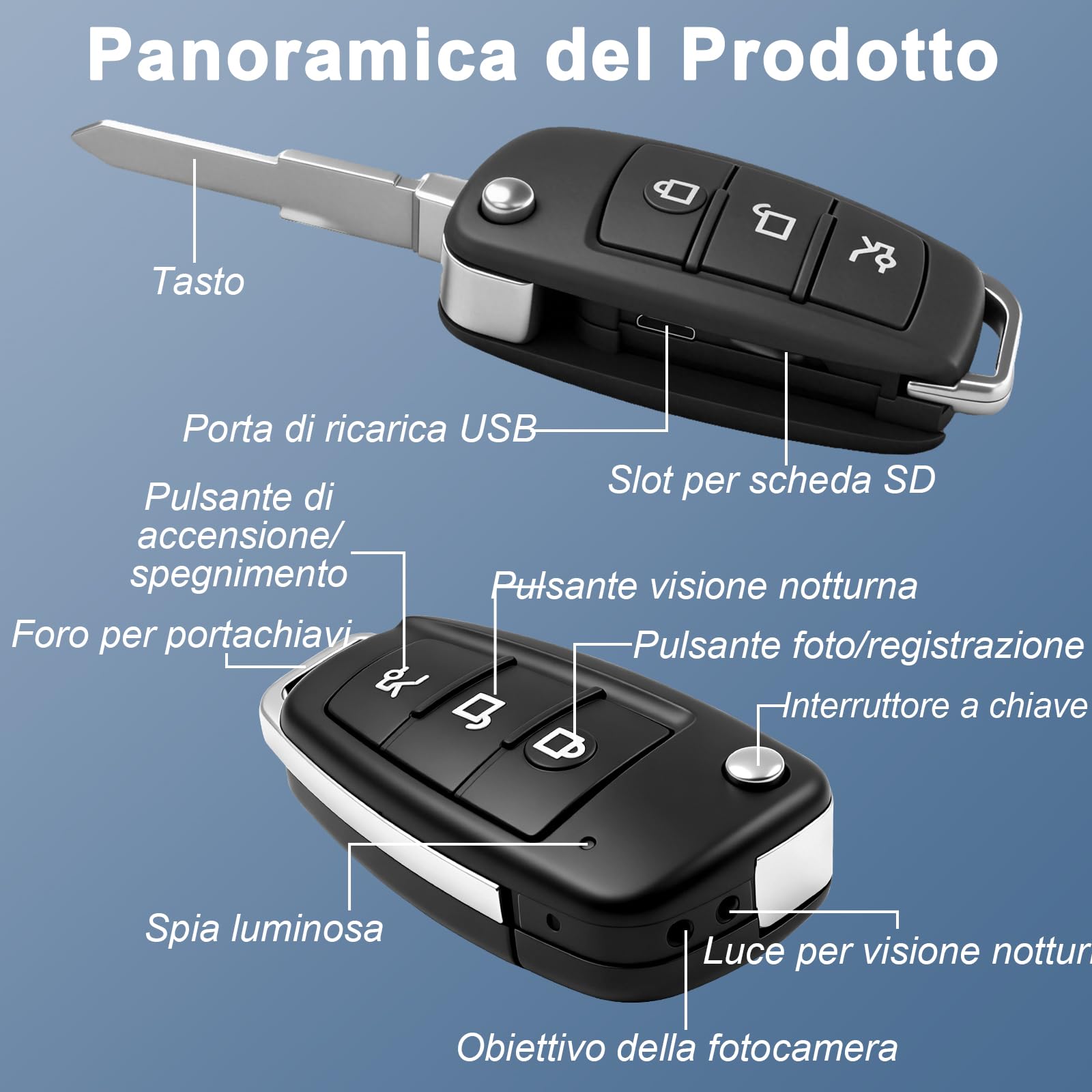 Mini Telecamera Spia Nascosta, Microtelecamera Spia Nascosta | Telecamera Nascosta 2 in 1, MicroTelecamera HD 1080P, Rilevamento del Movimento, Registrazione in Loop