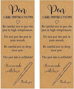 30 PCS Pen Care Kraft Paper Cards Homemade Kraft Cardboard Pen Care Instructions Tips Insert 30 Matching OPP Transparent Self-Adhesive Bags for Business, Online Shop Package Insert,6 * 2.3 in