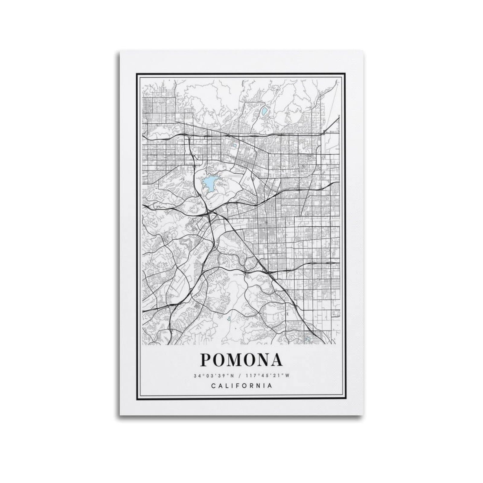 xiaoxiaoshen Pomona California Map Canvas Poster Wall Art Prints Room Aesthetic Murals Bedroom And Living Decorations 24x36inch(60x90cm)