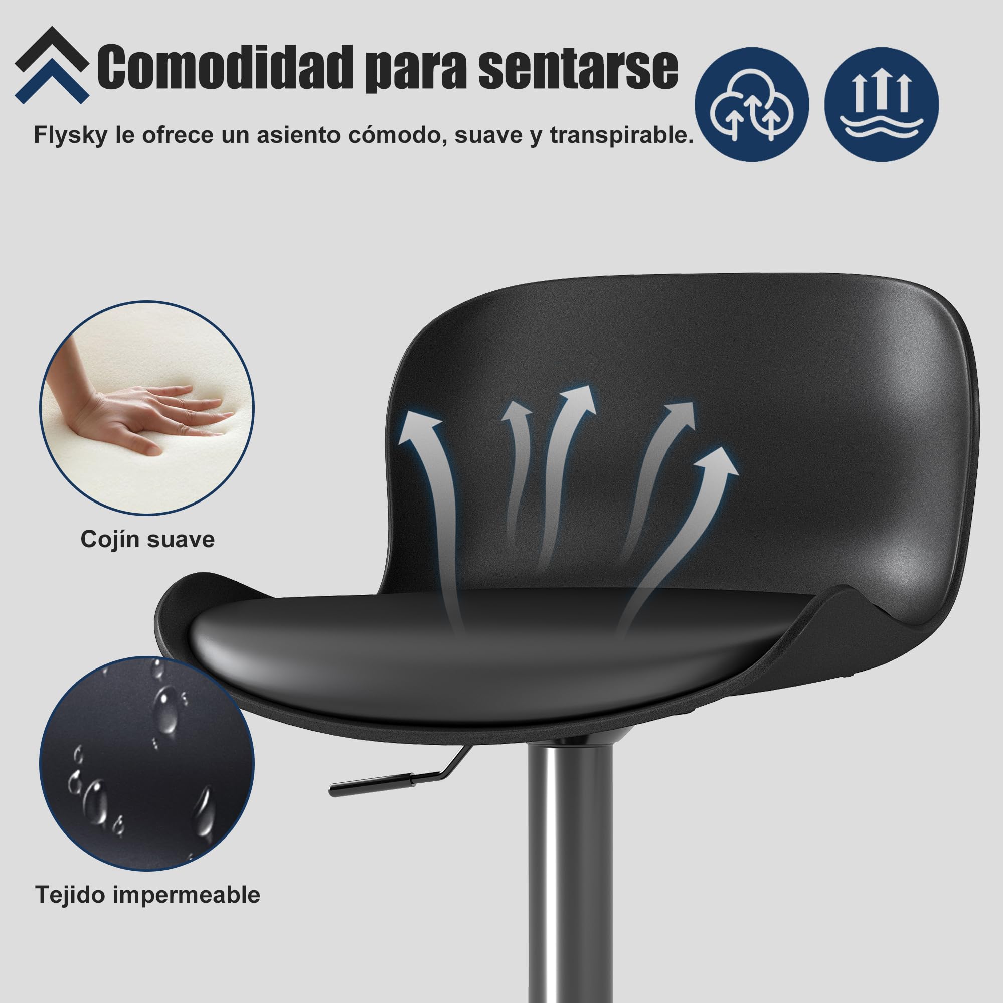 Flysky Silla de Oficina Juego de 3 ergonómica, reposabrazos, Malla, Negro | Silla giratoria con soporte lumbar, malla transpirable, ideal como silla de escritorio para oficina y hogar