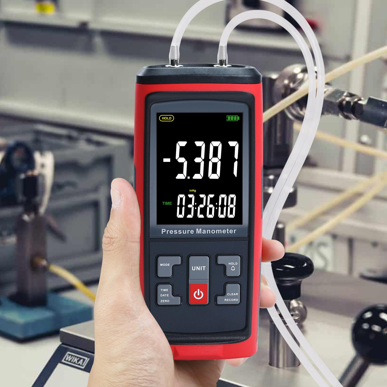 Manometro Digitale Differenziale 13 Unità bar mbar kPa psi per Aria e Gas, Tester HVAC con Gamma di Misura ±50 kPa, Registrazione Dati per Pneumatica, Compressori, Valvole e Serbatoi