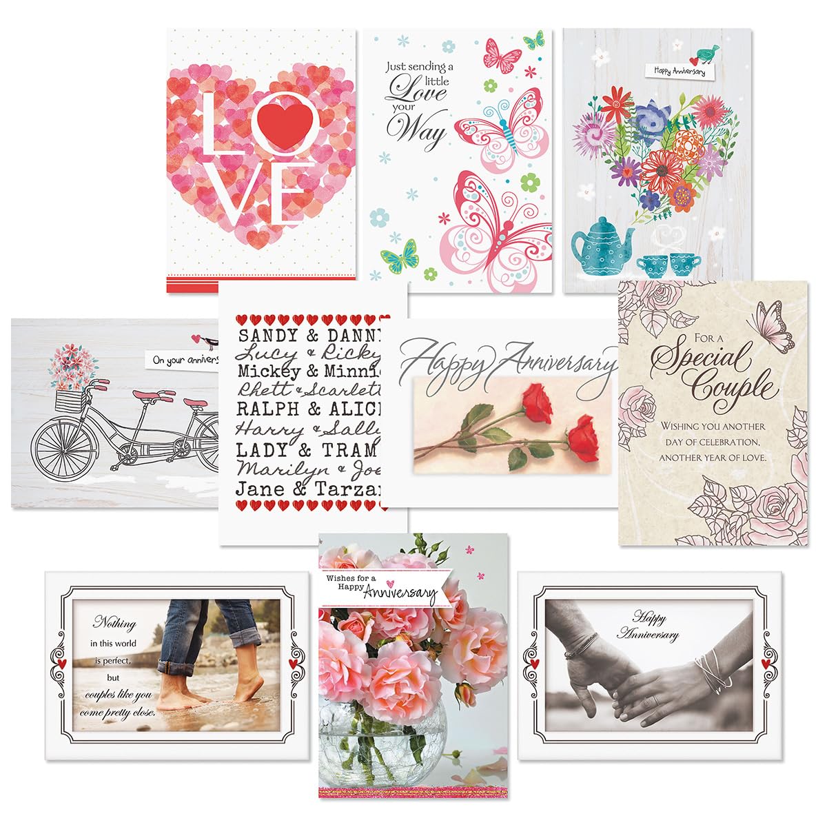 Current Celebrating Love Wedding & Anniversary Greeting Card Set - Value Pack of 20 Cards With White Envelopes, 10 Designs, Large 5" x 7" Assortment