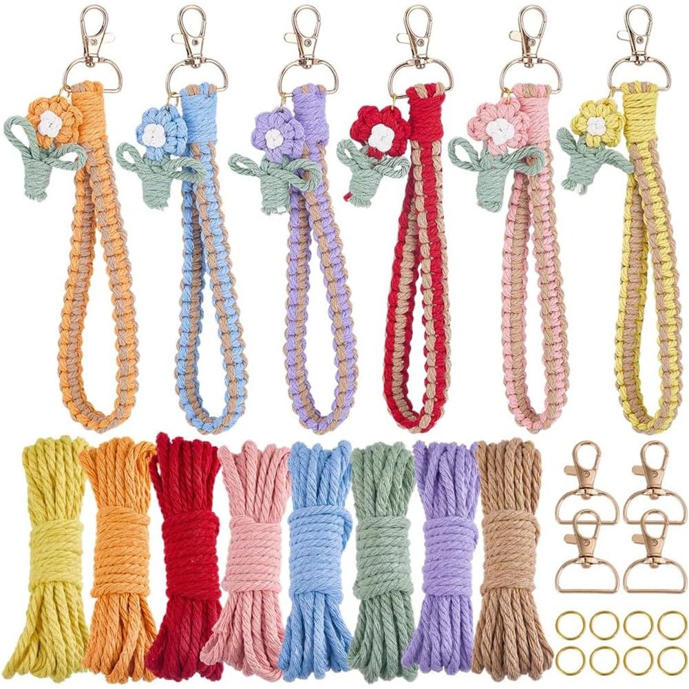 Kit de fabricación de macramé para hacer 6 pulseras de muñeca y charms de teléfono
