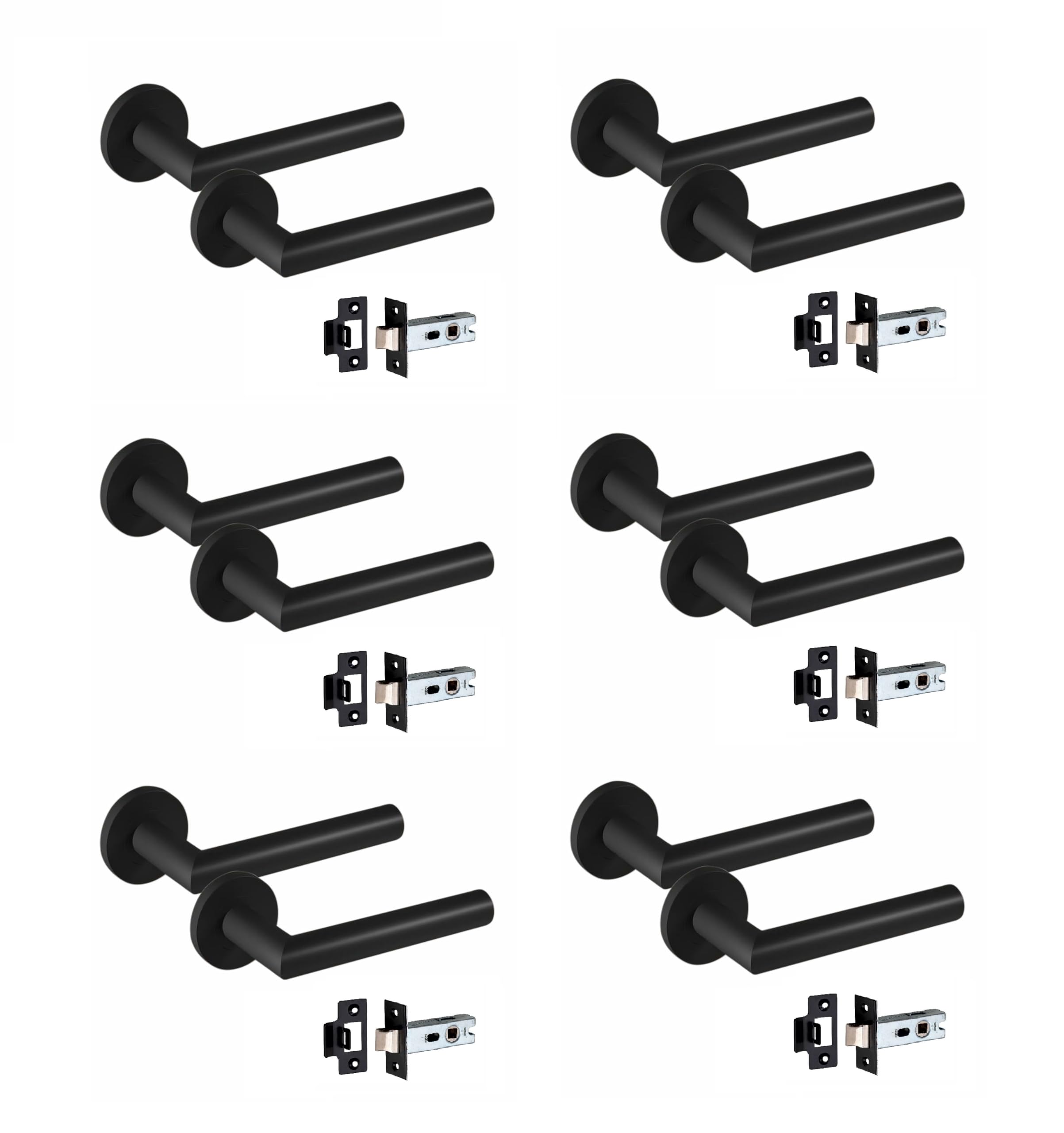 Golden Grace Mitred Door Handle Pair - Matt Black - Tubular Latch 52mm - 6 Pack