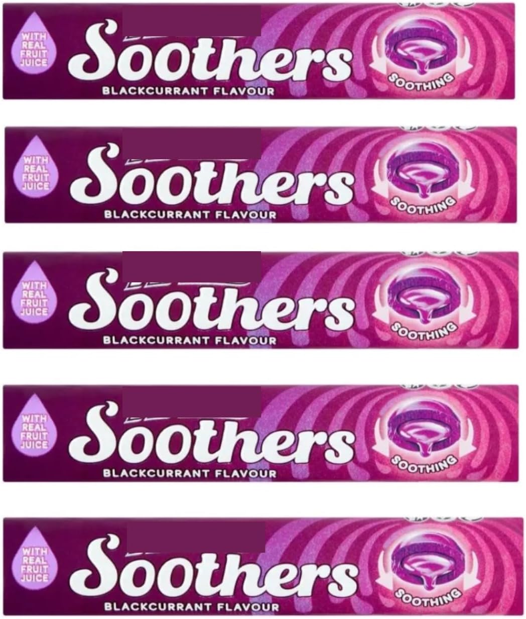 Soothers Blackcurrant 45g Bars (Pack of 5) Multipack - Sore Throat Sweets Lozenges