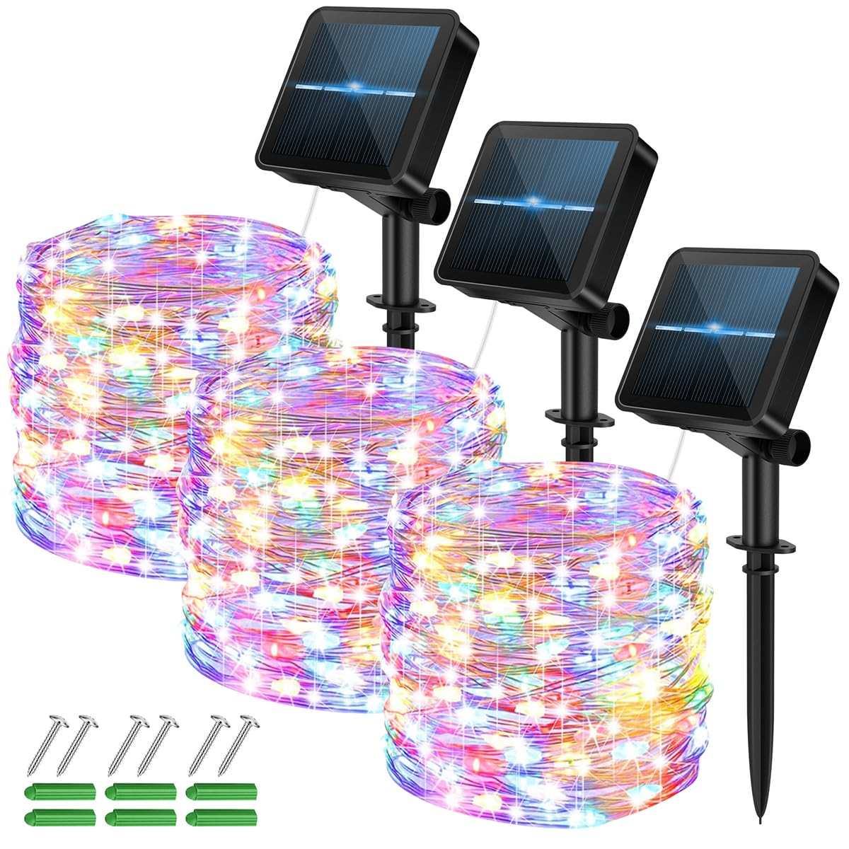 micocali Solar Fairy Lights,3 Pack 12M/40Ft 120LED Solar Garden Lights with 8 Modes Waterproof Copper Wire Decorative String Light for Outdoor/Indoor Home, Party, Wedding, Patio (Multi-Coloured)