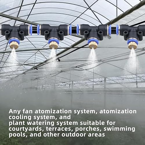 Miniatura 3 de Aopin Boquilla Mister, boquillas de niebla de latón exterior para manguera de 14 pulgadas, sistema de enfriamiento de nebulización de agua al aire