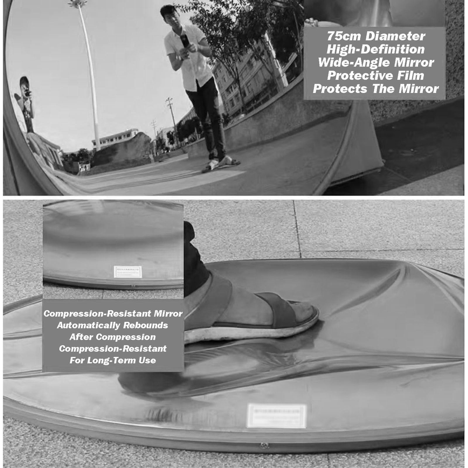 Miroir Convexe, Miroir de sécurité intérieur, Miroir Convexe pour Angle Mort, avec Support Mural, Transparent et incassable, pour allée de Parc (80 x 80 cm)