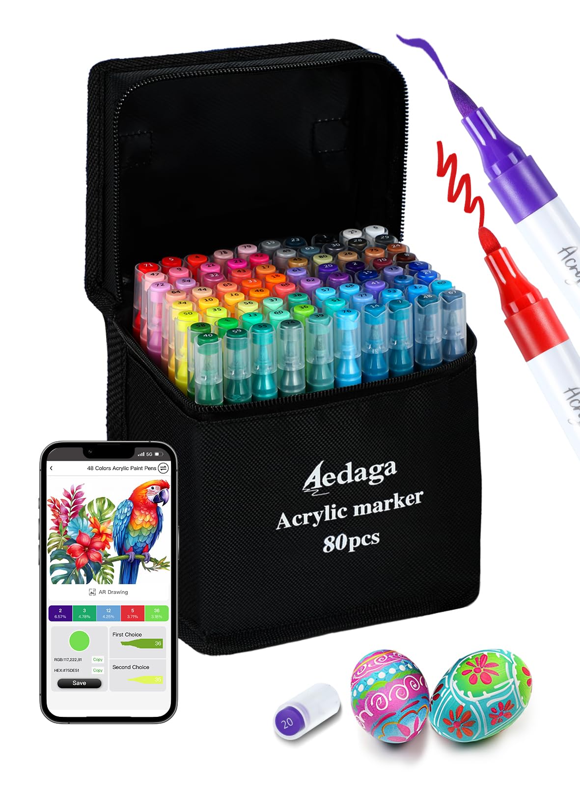 Brled 80 Colours Numbered Acrylic Markers, Dual Tip Acrylic Paint Pens