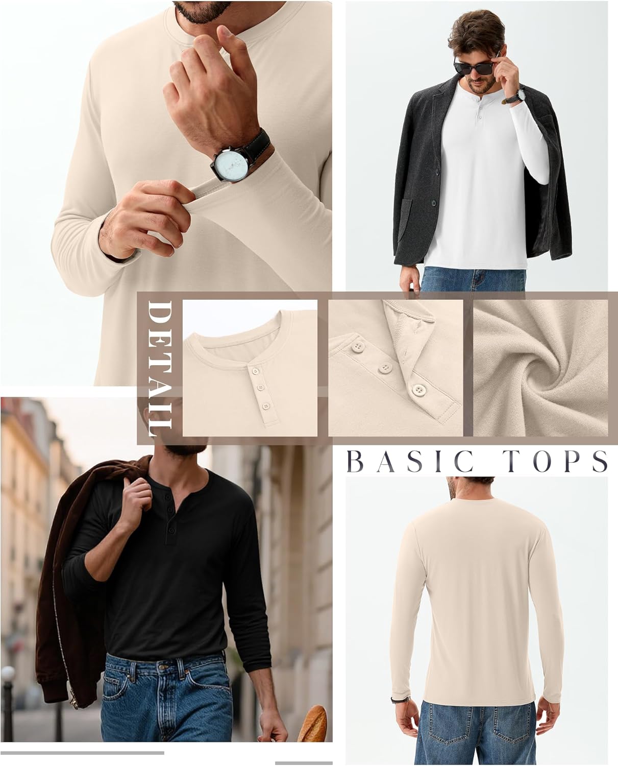 Ficerd 3 Pack Men's Big and Tall Henley T-Shirts Long Sleeve Plus Size Cotton Blend Tee Loose Fit Casual Fall Basic Tops - Image 4