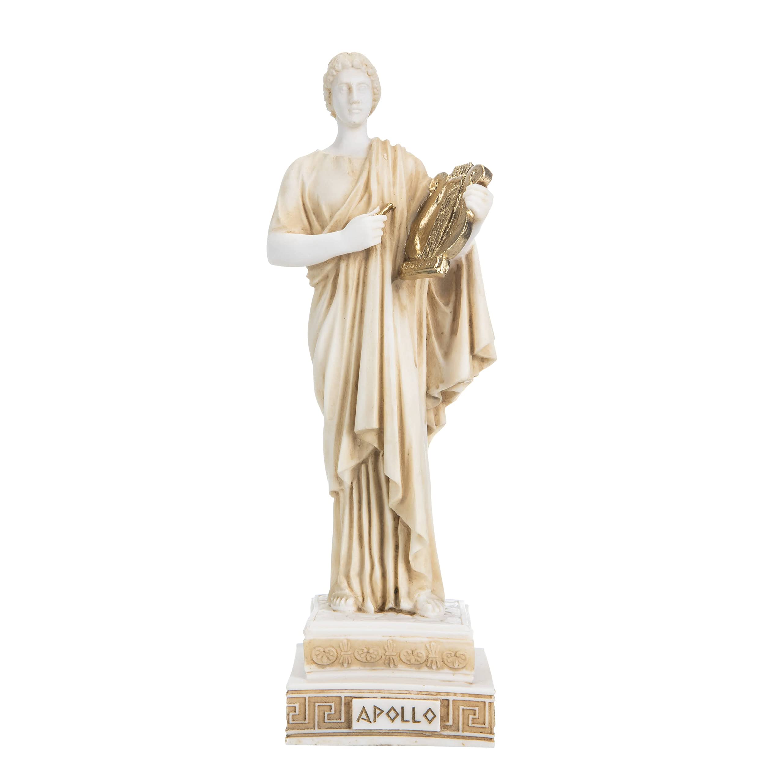 Beautifulgreekstatues Gold Apollo God Of Music Poetry Art Tone Alabaster Statue Sculpture 9.8 Inches
