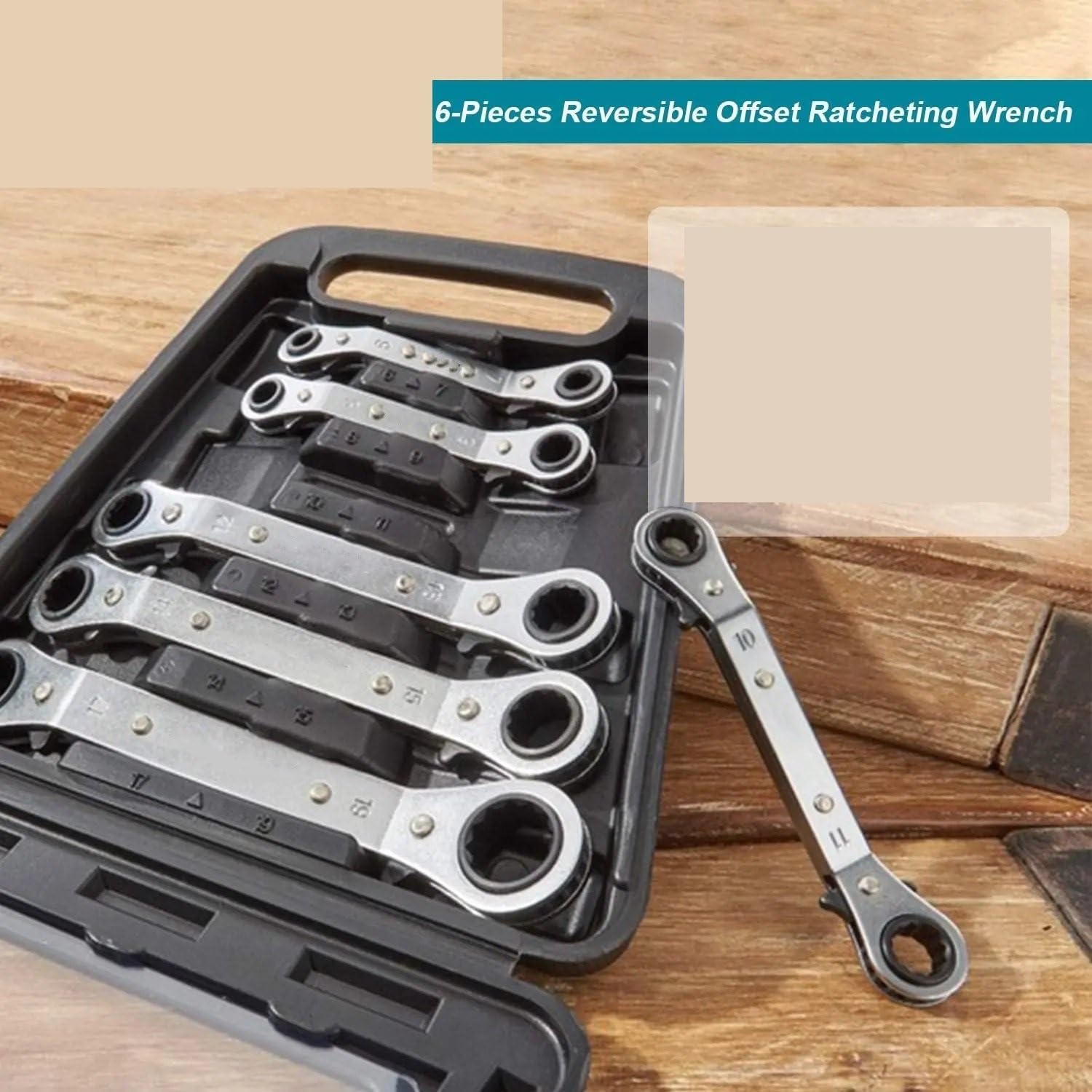 Telescopic Ratchet Zestaw kluczy odsadzonych, metrycznych, 6 szt. Kluczy oczkowych z grzechotką 6–19 mm pojemnikiem do przechowywania mały klucz dynamometryczny