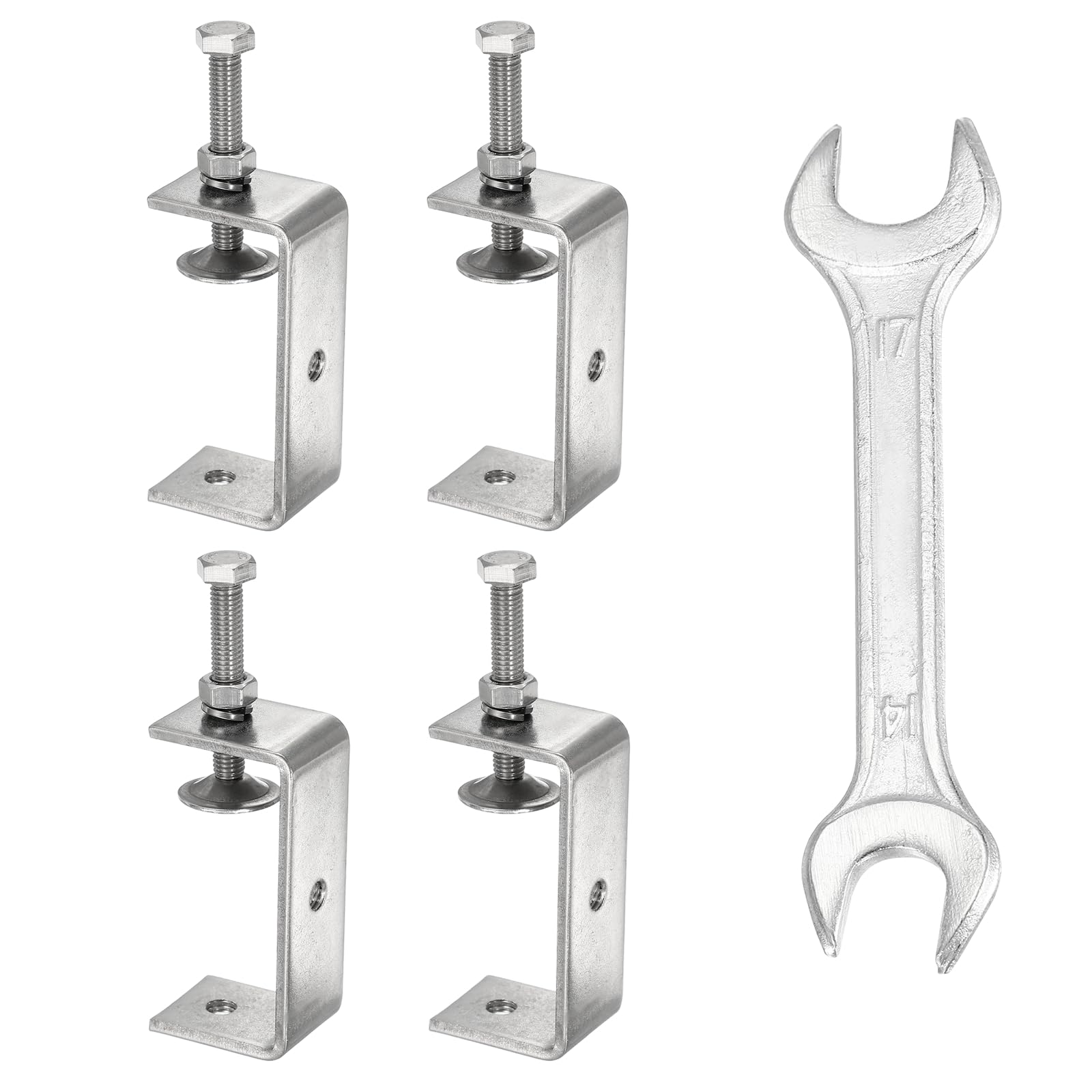 sourcing map 4PCS 304 Stainless Steel C Clamps Mini 2-3/4" (75mm) Wide Jaw Opening Small Galvanized U Clamp for Woodworking Welding Building Household Mounting
