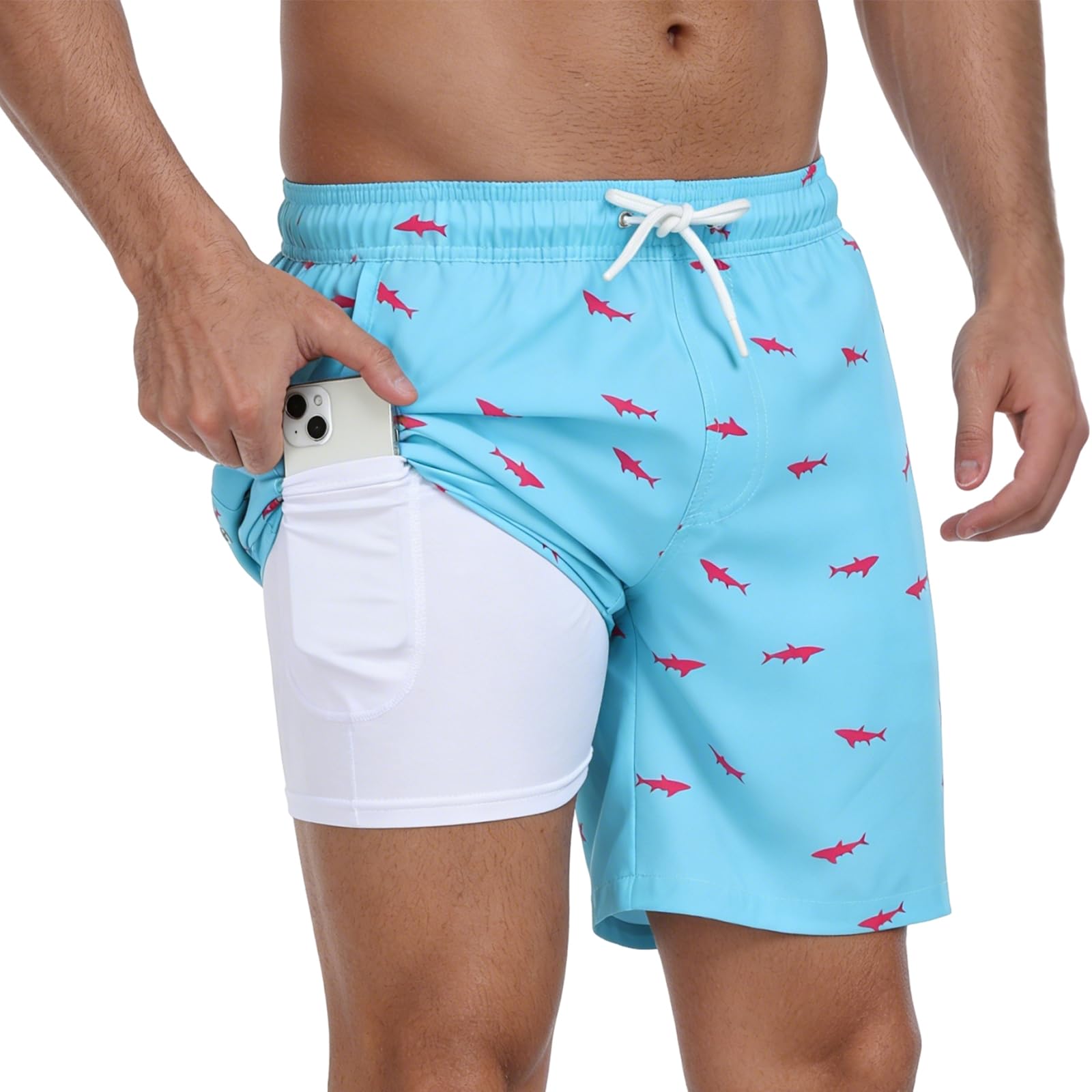 Men's Swimming Shorts with Lining 2 in 1 Shorts Compression Shorts Quick Dry Summer Beach Surfing Board Swim Shorts-image-26