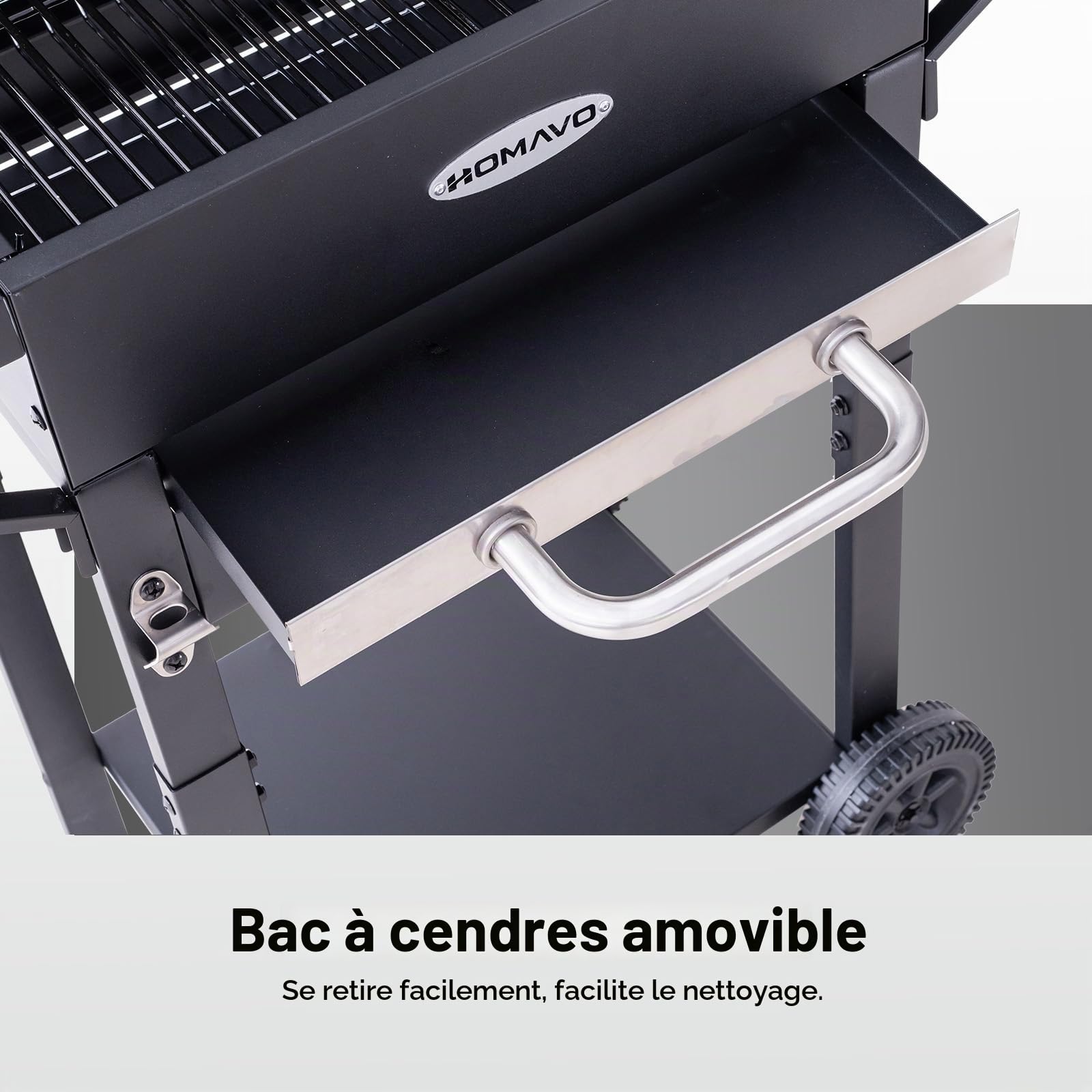 Barbecue charbon avec couvercle, Grill 2 en 1 sur pied et table, Compact pour balcon et jardin, Thermomètre intégré, Grille maintien au chaud, Facile à déplacer