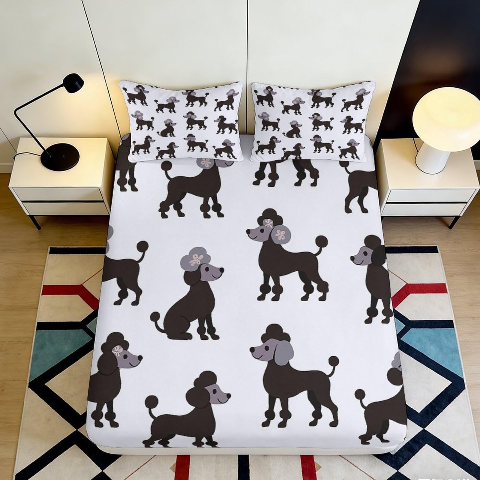 Pnayamiorkfel Style-7 3D Printed Cartoon Poodle Fitted Sheet Microfiber Soft Animal Dog Pattern Bed Cover For Bedroom Dorm Decor 90X200x25cm
