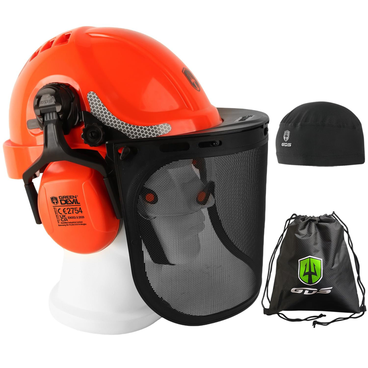 GREEN DEVIL 2910VR Casque de protection pour tronçonneuse EN397 Casque de sécurité double protection des yeux 4 en 1 résistant aux chocs Casque de travail confortable