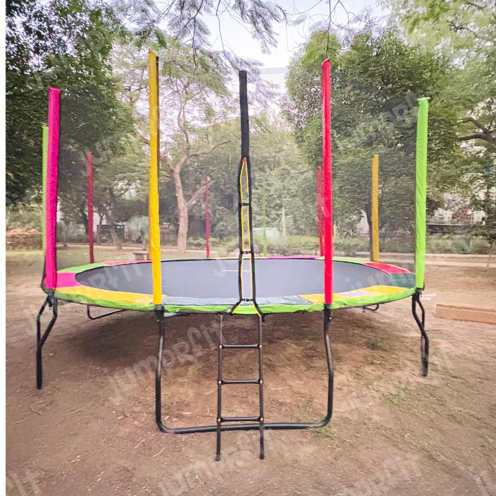 Sponsored Ad - Jumprfit 12ft Multicolour Trampoline with Safety Net for Kids Indoor & Outdoor, Anti-Rust Frame, U Shaped Legs, Jumping for Adults & Kids